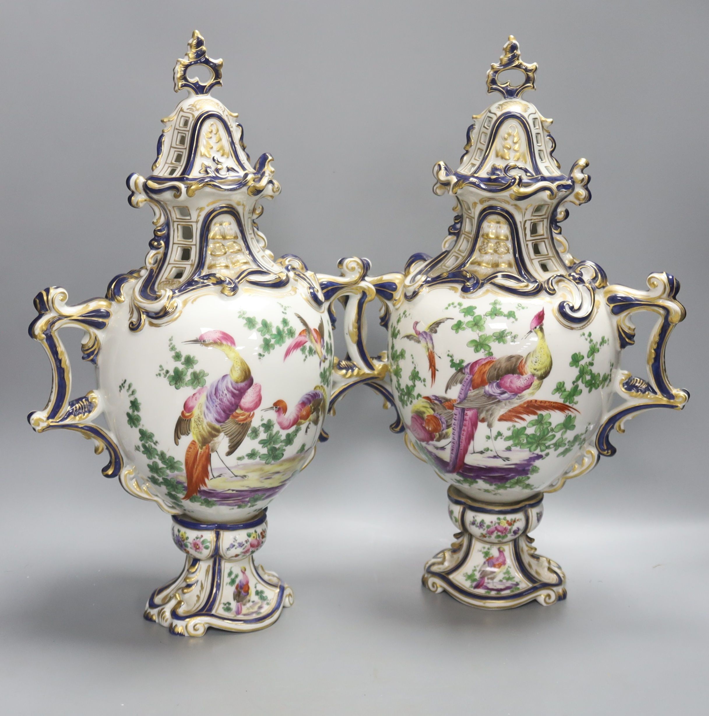 A pair of 'Gold Anchor' Chelsea style vases and covers, height 41cm